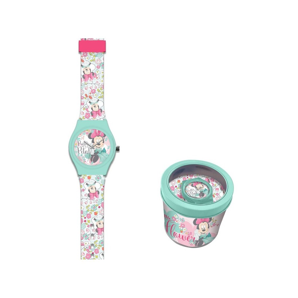 Disney Minnie  Flower analog watch in metal box