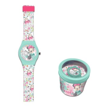 Disney Minnie  Flower analog watch in metal box