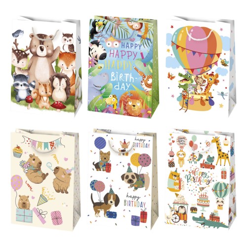 Animals Happy Birthday paper gift bag, gift bag 23x32x11 cm