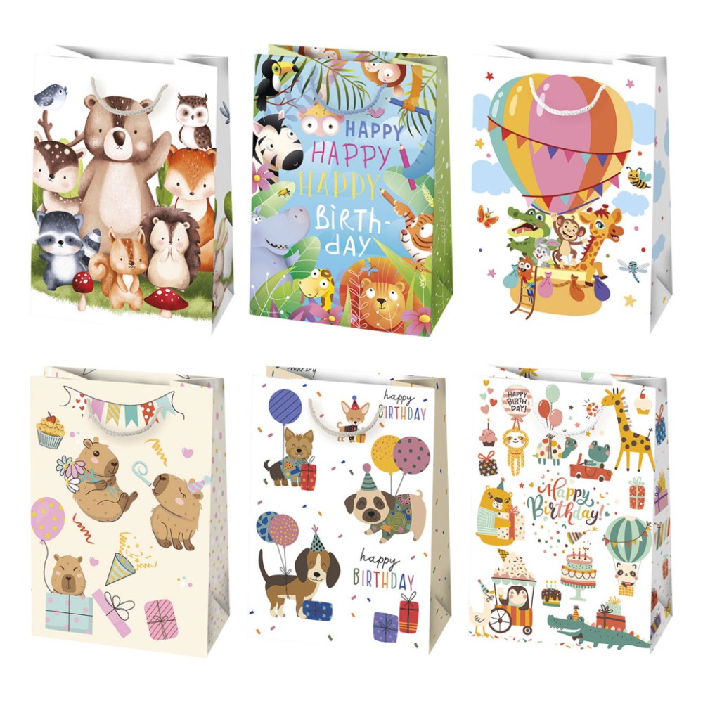 Animals Happy Birthday paper gift bag, gift bag 23x32x11 cm