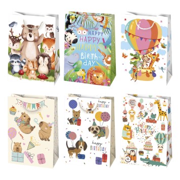 Animals Happy Birthday paper gift bag, gift bag 23x32x11 cm