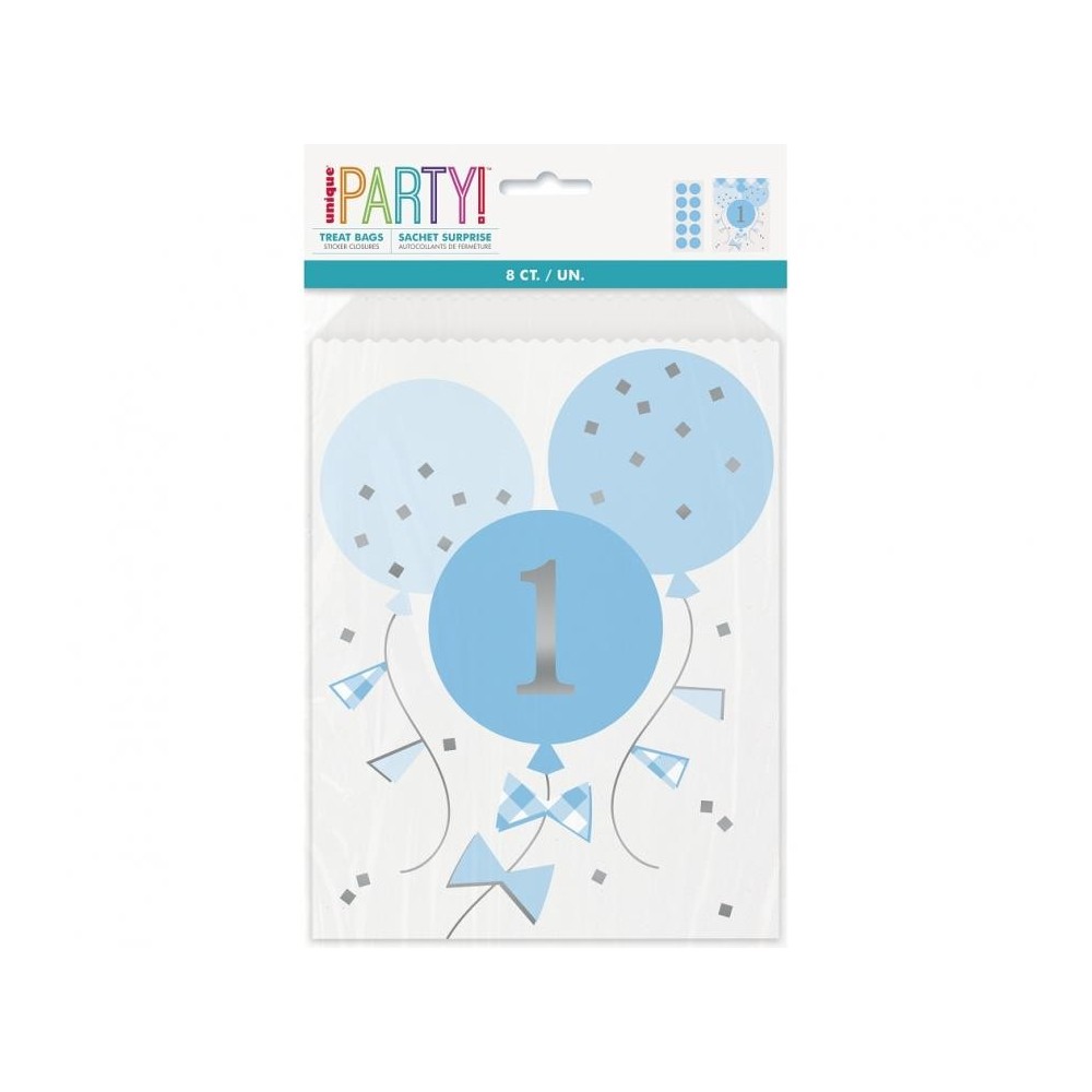 First Birthday Blue paper bag, pack of 8