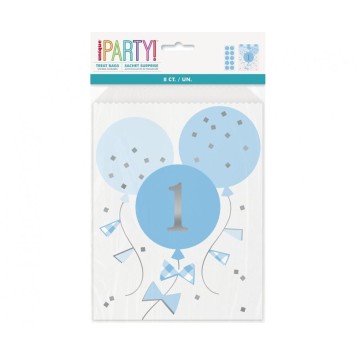 First Birthday Blue paper bag, pack of 8