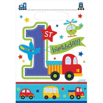 First Birthday Cars 8-piece gift bag set