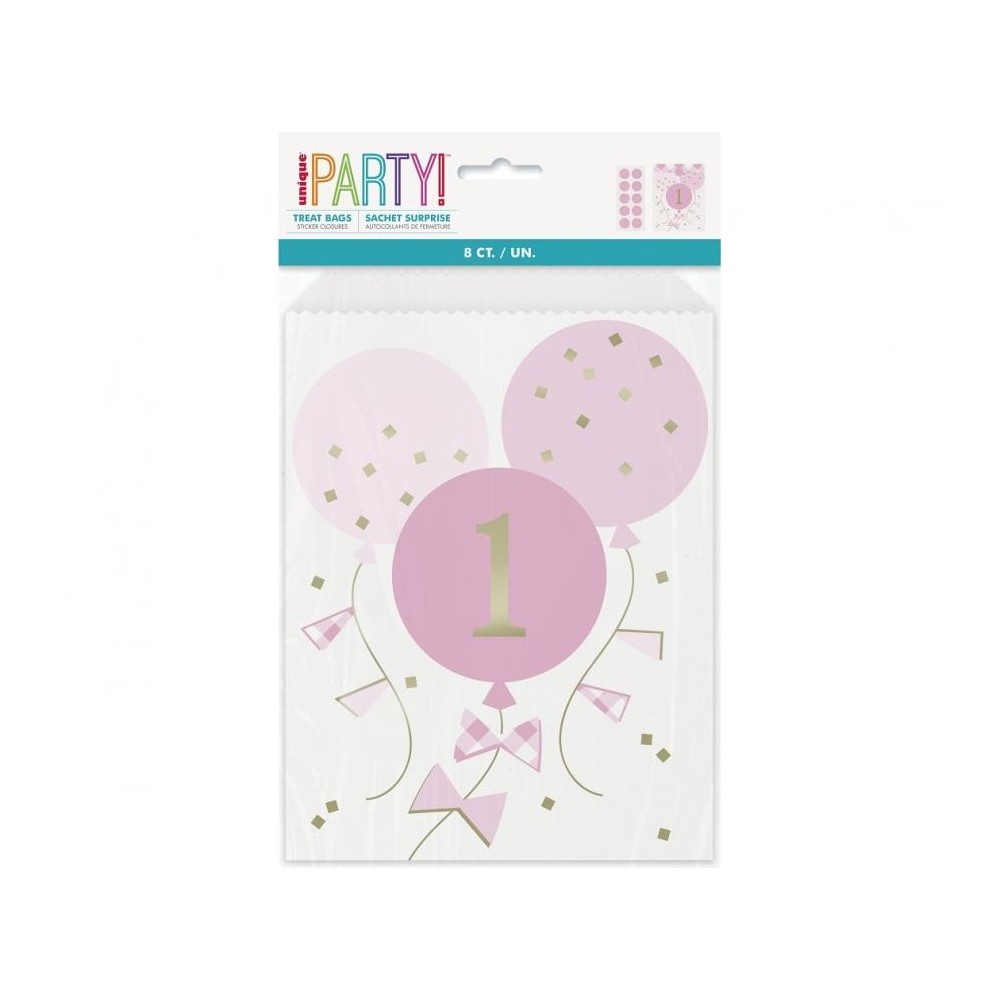 First Birthday Pink 8-piece paper bag set