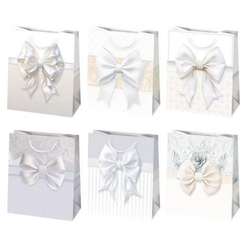 Colour Bow White paper gift bag 19x23x10,5 cm