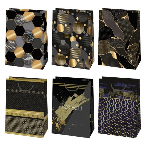 Colour For You Black Gold patterned paper gift bag 23x32x11 cm