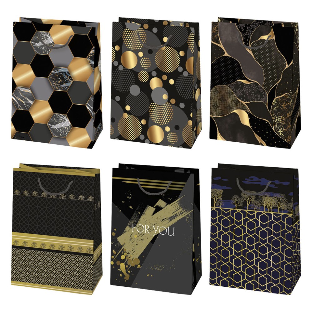 Colour For You Black Gold patterned paper gift bag 23x32x11 cm
