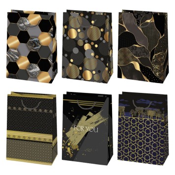 Colour For You Black Gold patterned paper gift bag 23x32x11 cm