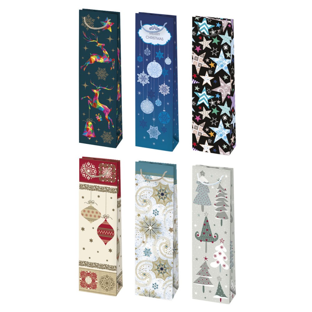 Christmas Patterned paper wine bag 12x40x9 cm
