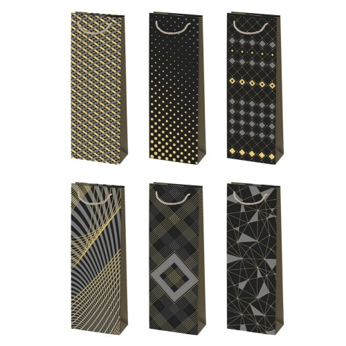 Colour Black&Gold Patterned paper wine bag 13x38x11 cm