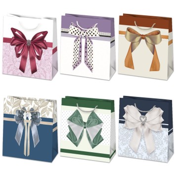 Colour Bow paper gift bag, 15.5x15.5x8 cm