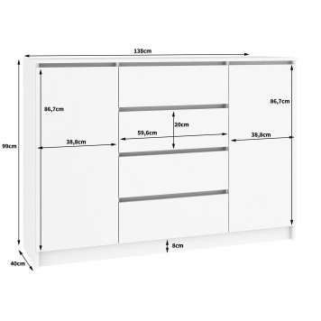 KOMODA K140 2D 4SZ CLP VENGE / BIAŁY