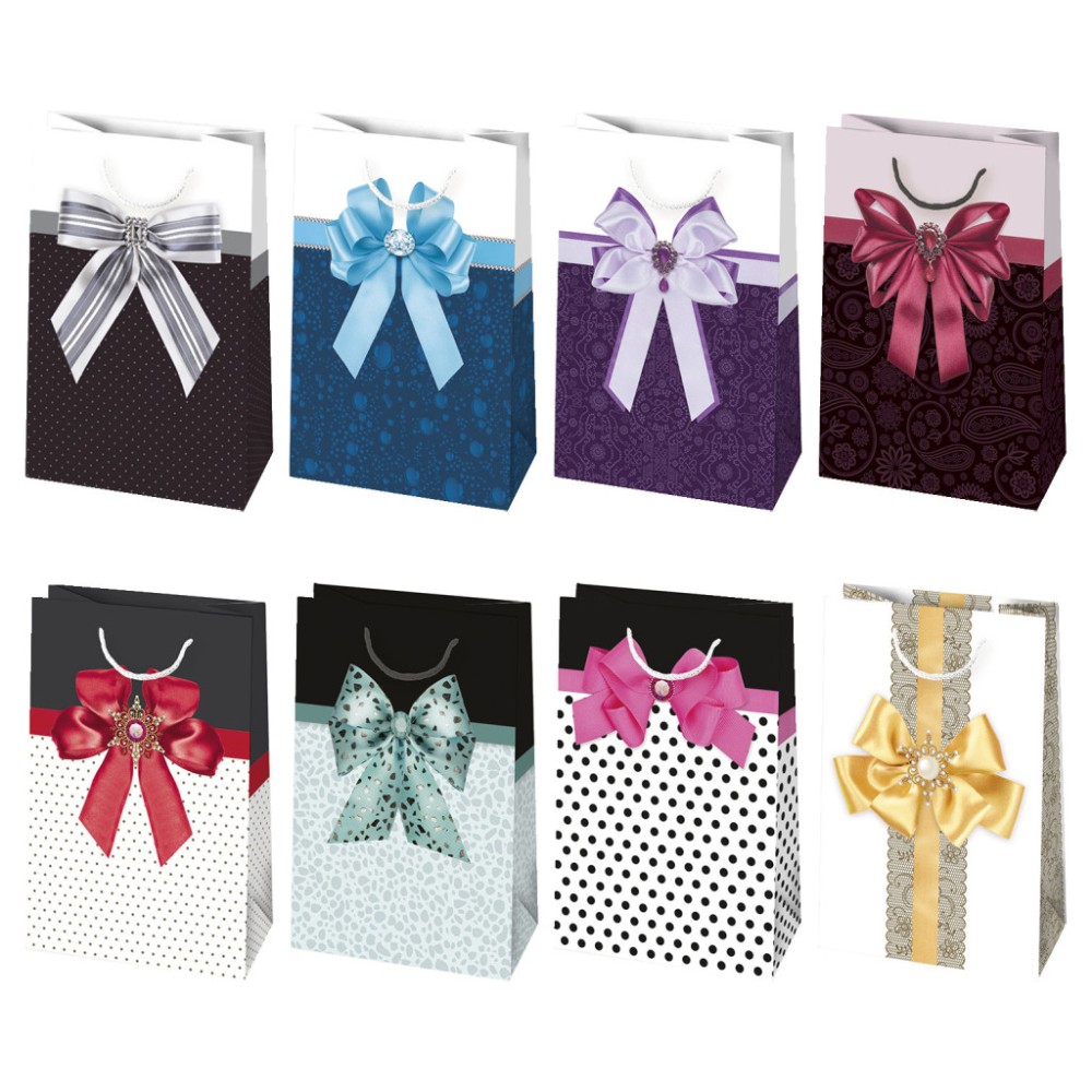 Colour Bow paper gift bag 16x24x7 cm