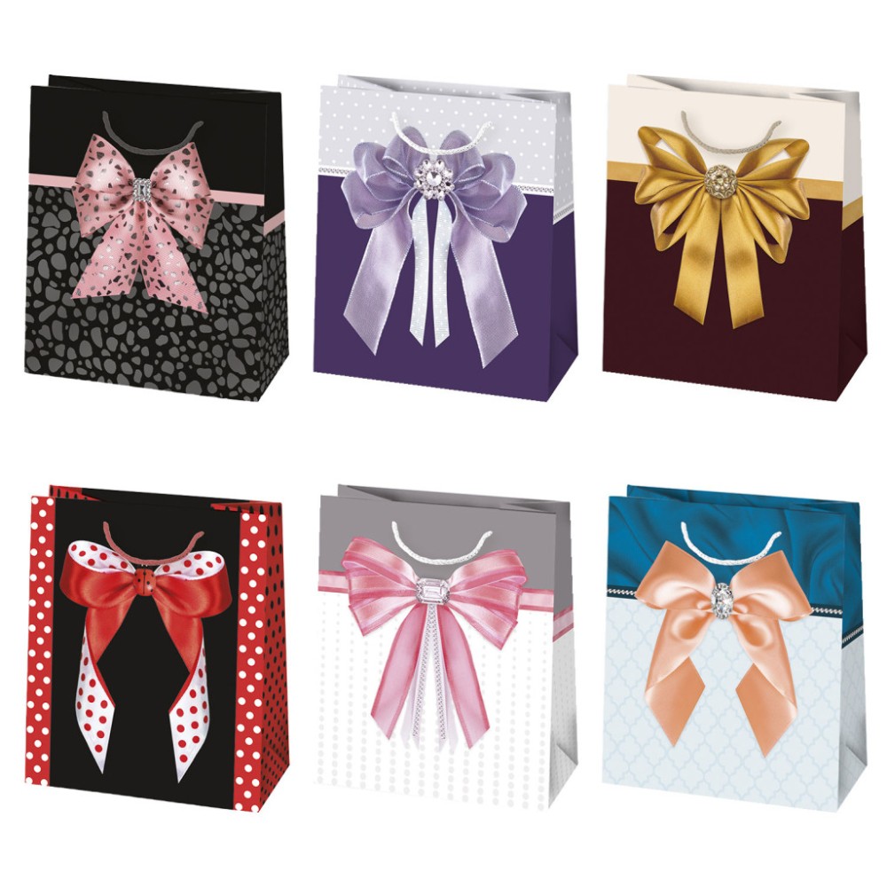 Colour Bow paper gift bag 19x23x10.5 cm