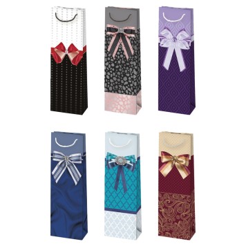 Colour Bow paper wine bag 10.5x33x8.5 cm