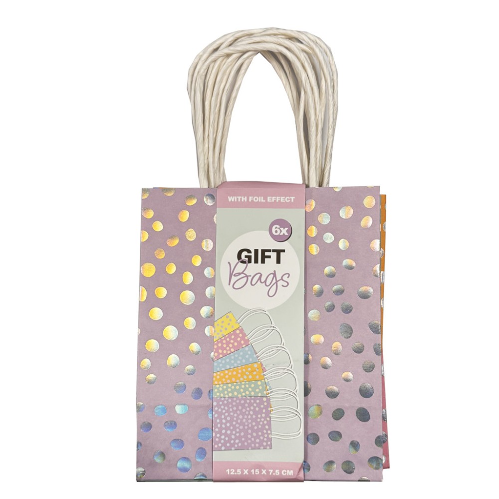 Colour Dots paper gift bag, 6 pcs