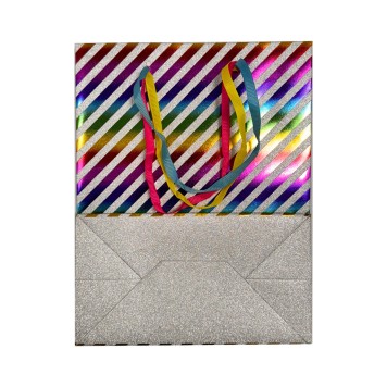 Colour Striped glitter gift paper bag 18x10x23 cm