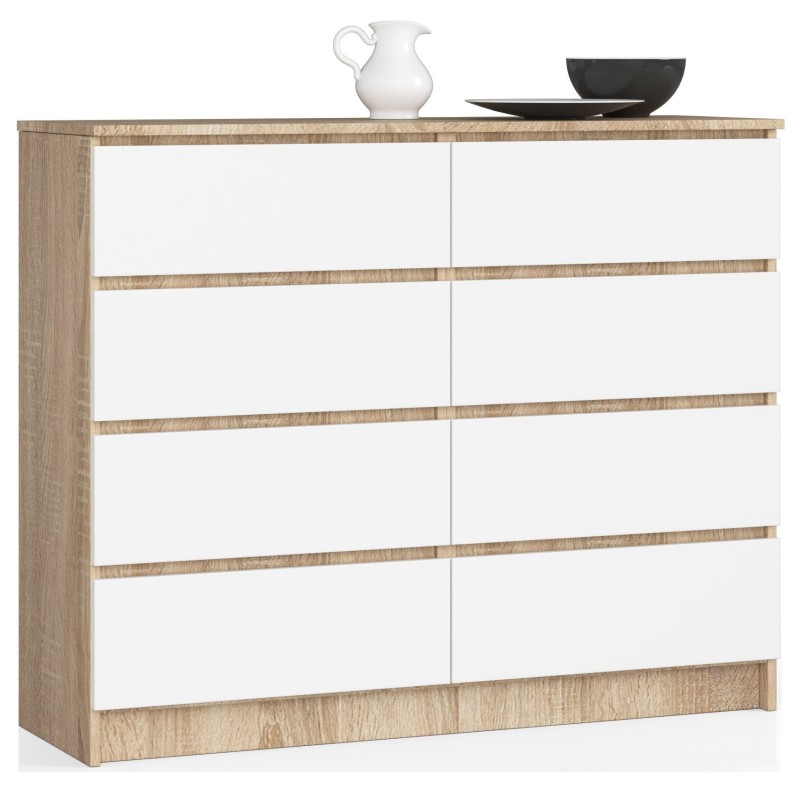 KOMODA K 120 cm 8 SZUFLAD PK SONOMA / BIAŁA KOMODA K 120 cm 8 SZUFLAD PK SONOMA / BIAŁA