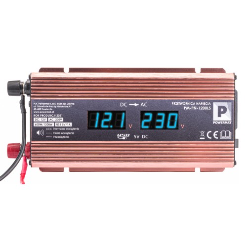 Przetwornica NAPIĘCIA Samochodowa 12V 1200W LCD PM-PN-1200LS