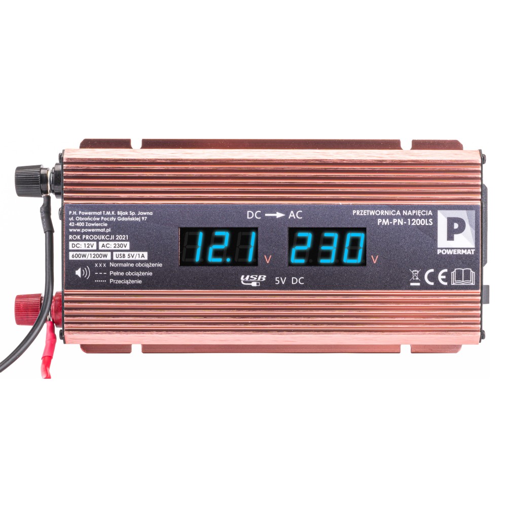 Przetwornica NAPIĘCIA Samochodowa 12V 1200W LCD PM-PN-1200LS