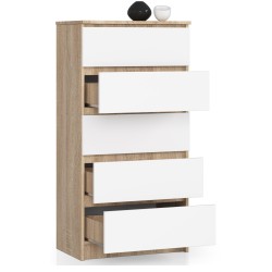 KOMODA K60 5SZ CLP DĄB SONOMA / BIAŁA