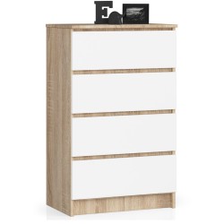 KOMODA K 60 cm 4 SZUFLADY SONOMA / BIAŁA