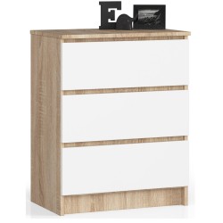 KOMODA K 60 cm 3 SZUFLADY SONOMA / BIAŁA
