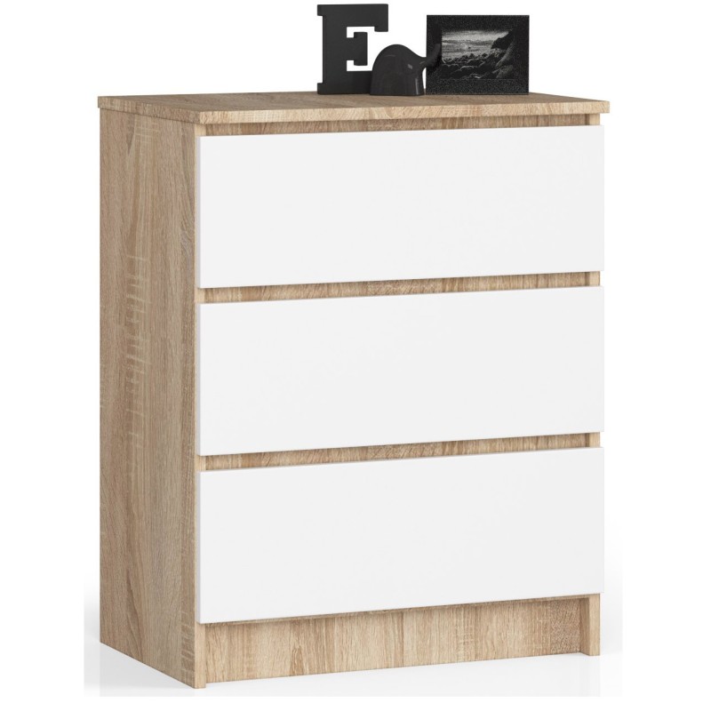 KOMODA K 60 cm 3 SZUFLADY SONOMA / BIAŁA KOMODA K 60 cm 3 SZUFLADY SONOMA / BIAŁA