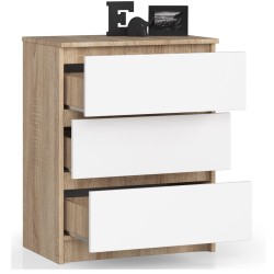 KOMODA K 60 cm 3 SZUFLADY SONOMA / BIAŁA