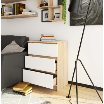 KOMODA K 60 cm 3 SZUFLADY SONOMA / BIAŁA