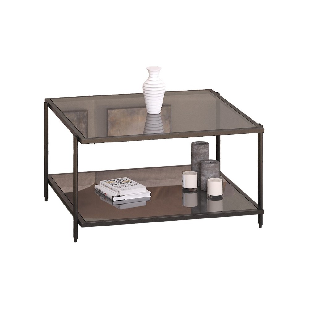 Metal coffee table Fuaca pakoworld in black shade smoke glass 80x80x45cm Metal coffee table Fuaca pakoworld in black shade smoke glass 80x80x45cm