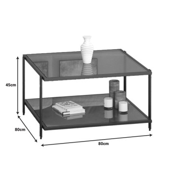 Metal coffee table Fuaca pakoworld in black shade smoke glass 80x80x45cm