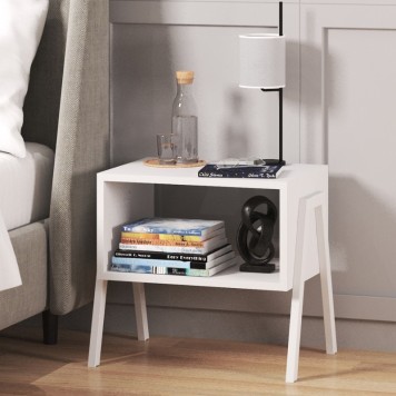Table de chevet bois avec pieds en métal blanc 49x35x49 cm
