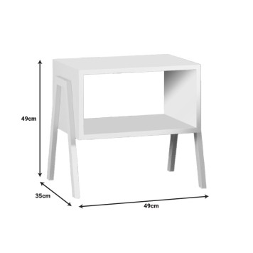 Table de chevet bois avec pieds en métal blanc 49x35x49 cm
