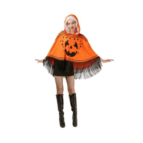 Halloween Scary Pumpkin Adult Poncho, Costume Accessory M