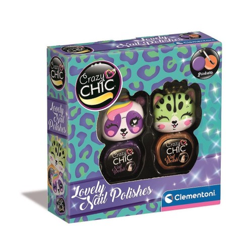 Crazy Chic Lovely Leopard glitter nail polish set Clementoni