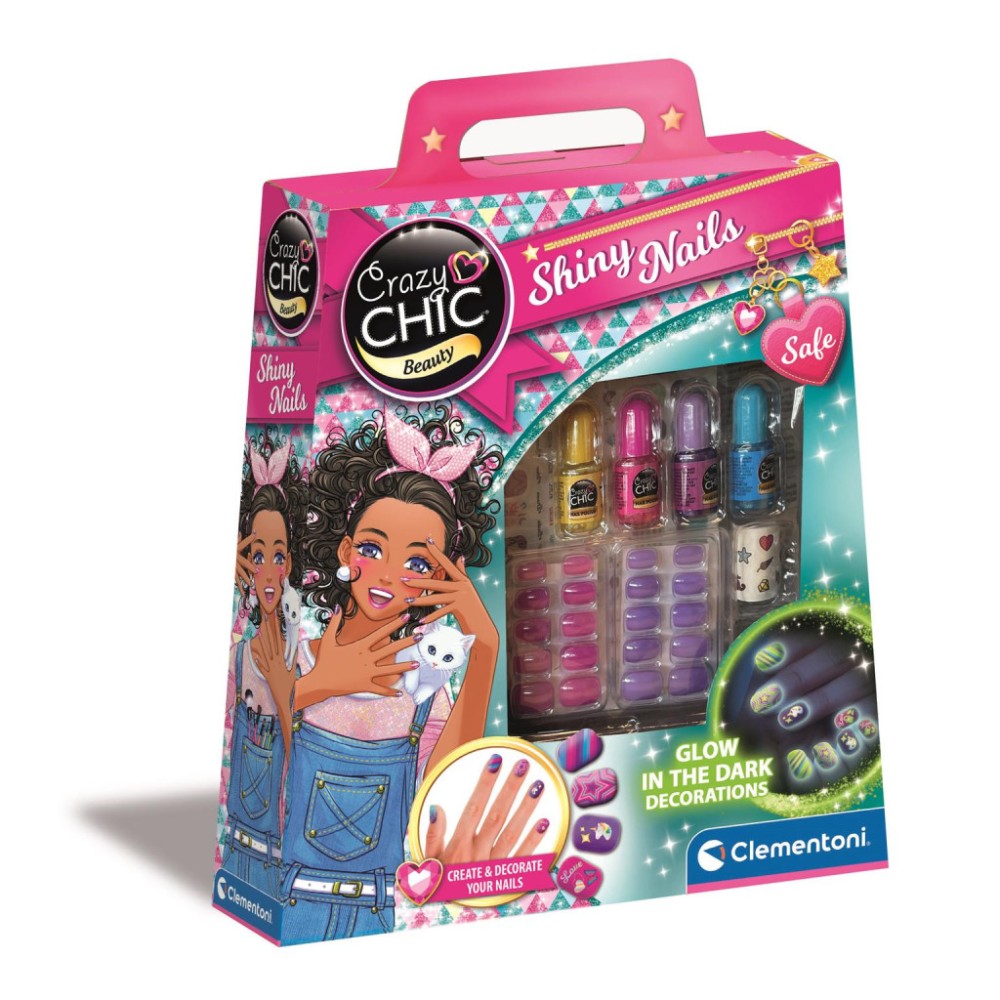 Crazy Chic Shiny Glow in the Dark Nail Polish and Nail Art Kit Clementoni