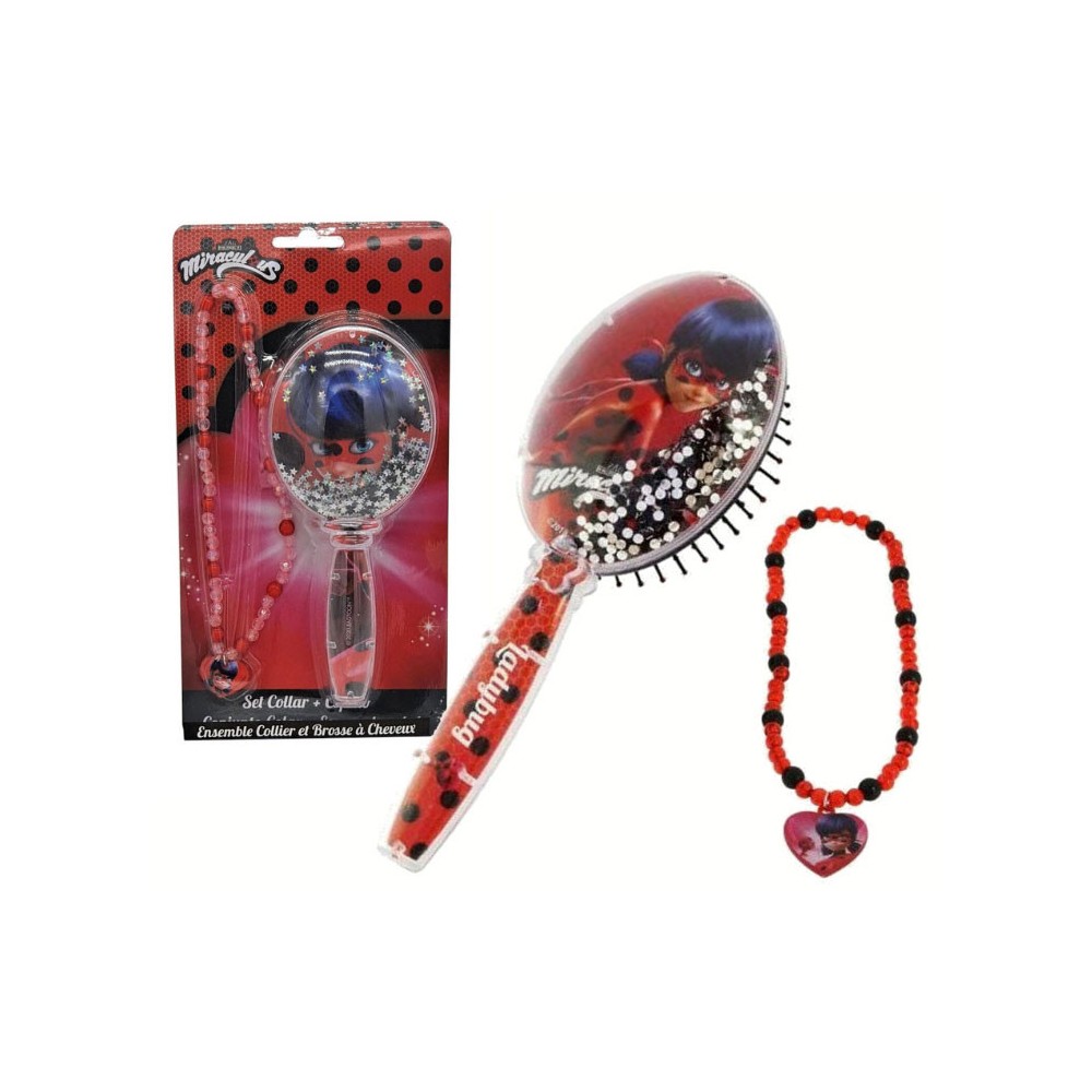 Miraculous Ladybug necklace + hairbrush set