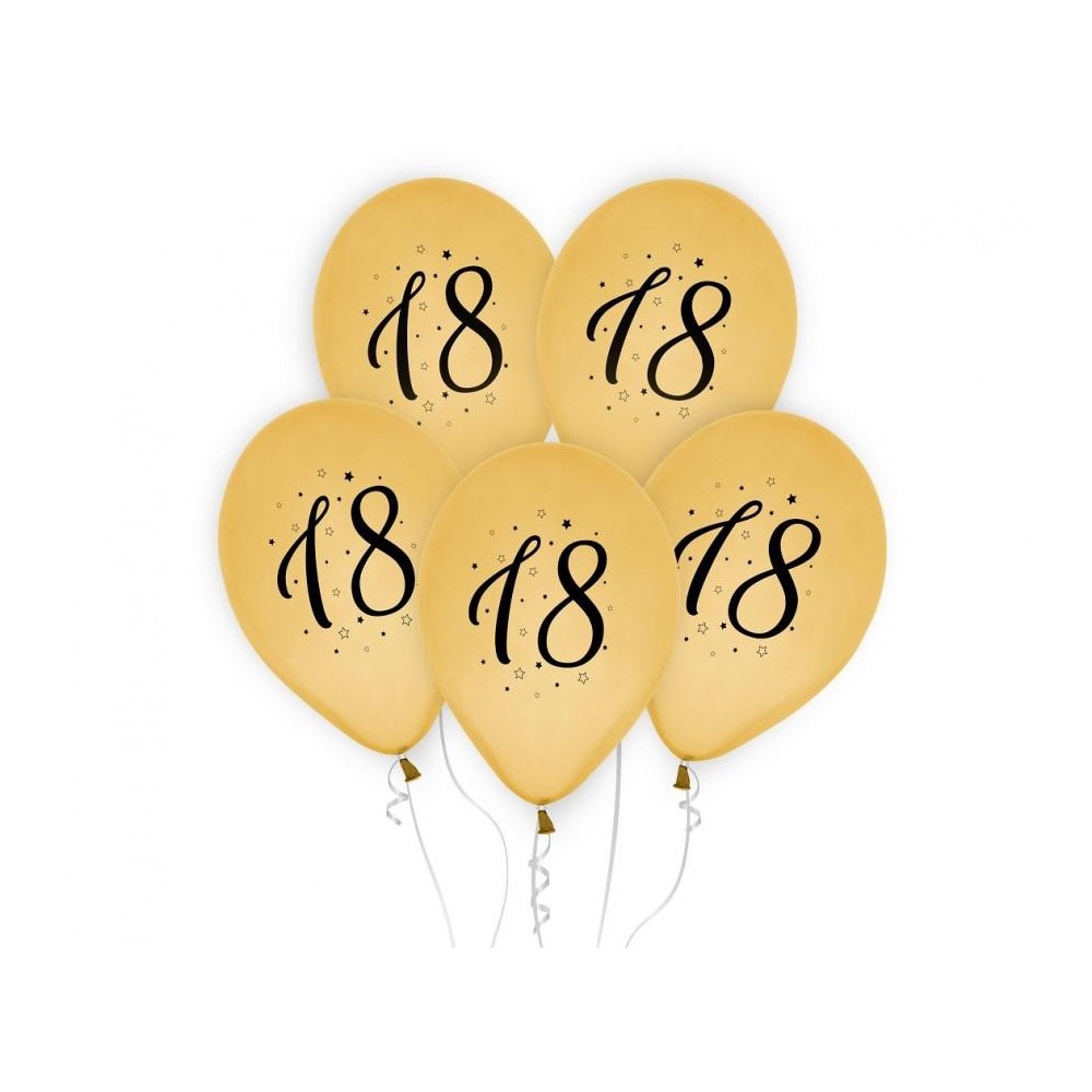 Happy Birthday Gold Gold Happy Birthday 18 Balloon, 5 pcs 12 inch (30cm)
