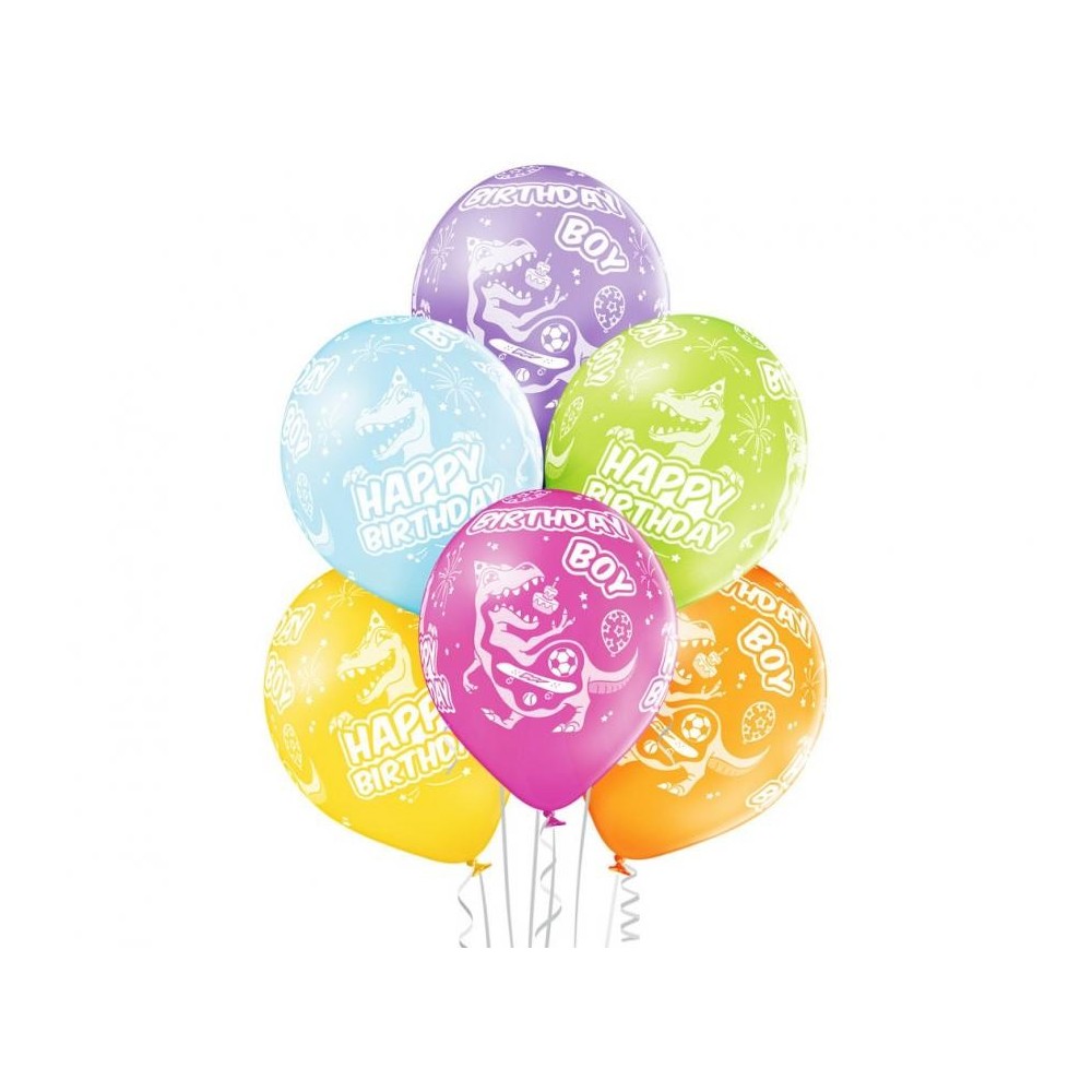 Happy Birthday Birthday Boy Dinosaur Balloon, Pack of 6, 12 inches (30 cm)