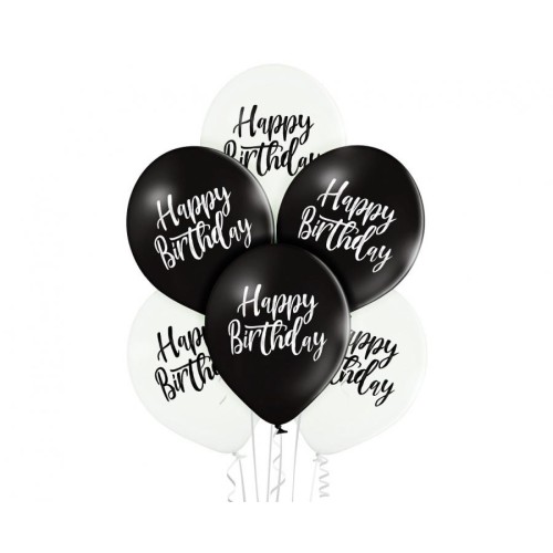 Happy Birthday Black White Happy Birthday Balloon, 6 pcs 12 inch (30cm)