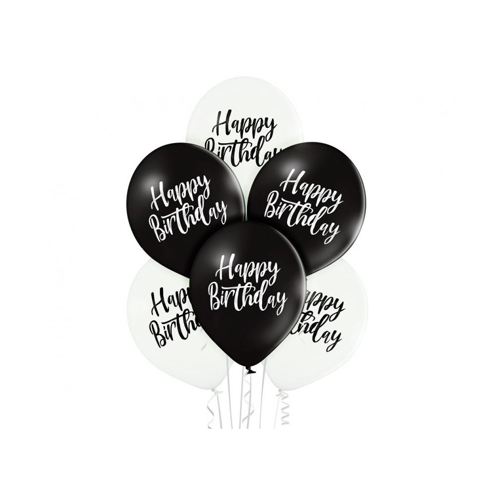 Happy Birthday Black White Happy Birthday Balloon, 6 pcs 12 inch (30cm)