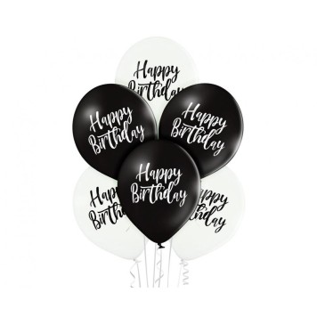 Happy Birthday Black White Happy Birthday Balloon, 6 pcs 12 inch (30cm)
