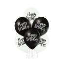 Happy Birthday Black White Happy Birthday Balloon, 6 pcs 12 inch (30cm)
