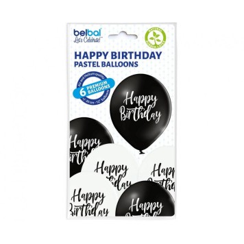 Happy Birthday Black White Happy Birthday Balloon, 6 pcs 12 inch (30cm)