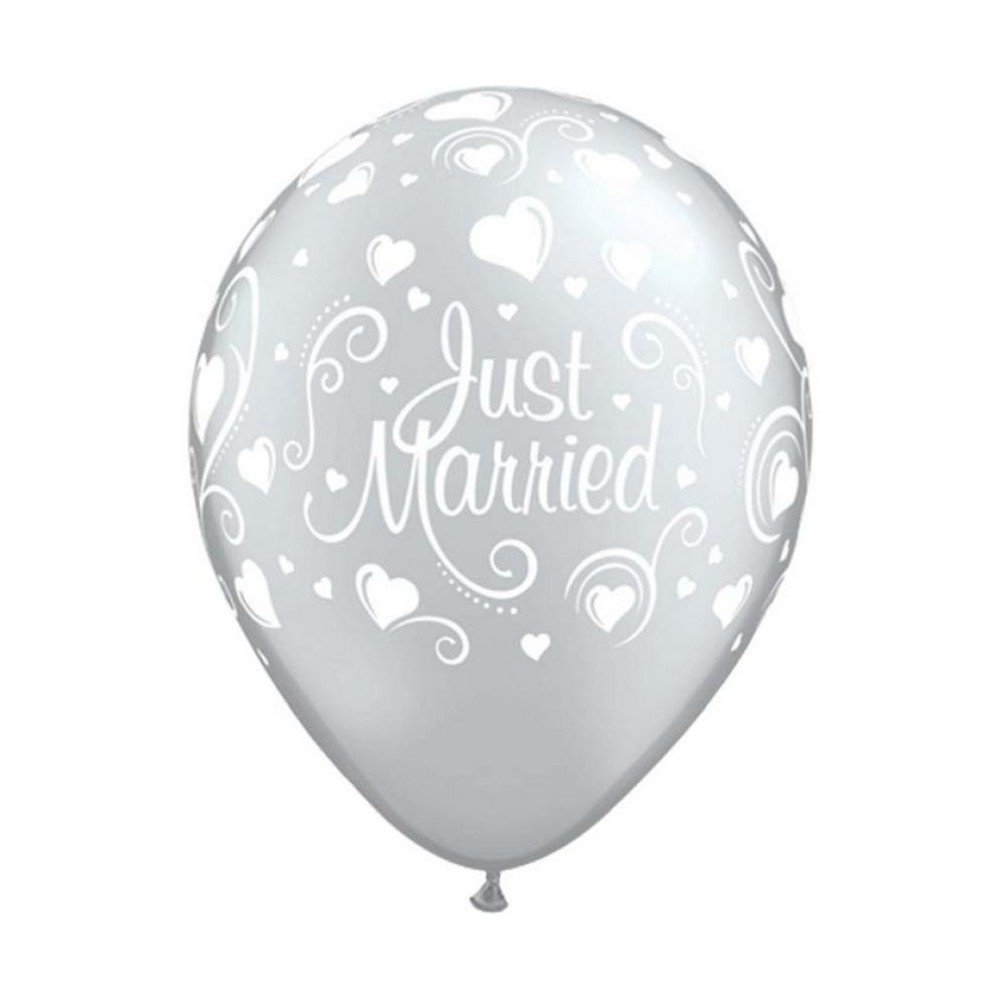 Wedding Metallic Just Married Hearts Balloon, set of 6, 11 inches (28cm)