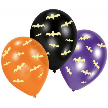 Halloween Bats glow-in-the-dark balloon, 6 pcs 11 inch (27.5 cm)