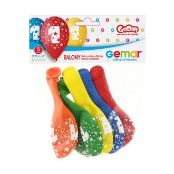 Happy Birthday Star Happy Birthday 1 balloon, 5-pack 12 inch (30cm)