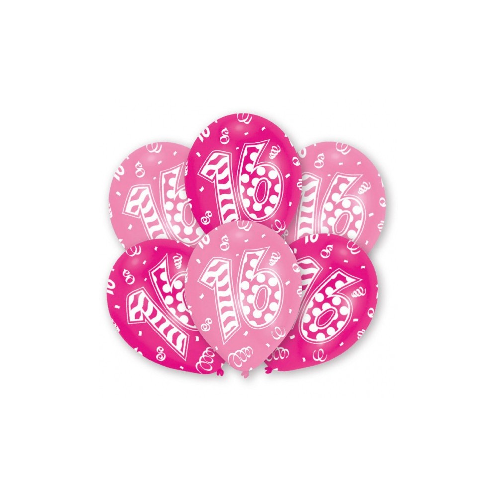Happy Birthday Pink Happy Birthday 16 balloons, 6-pack 11 inches (27.5 cm)